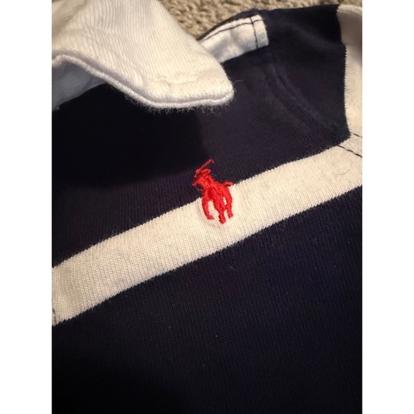 Ralph Lauren Baby Boy Striped Romper Set 3M Velour Footed Navy Blue Rugby 2 Pack - Picture 5 of 6